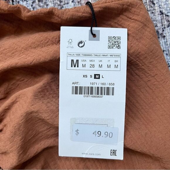 ZARA Terracotta Brown Ruched Midi Cut Out Tie Back Dress Size M NWT Rust - Picture 4 of 12